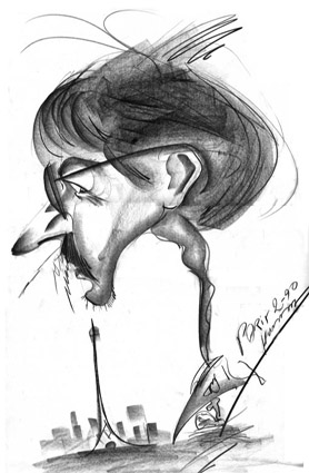 A charcoal caricature drawn by a french portrait artist outside the Pompidou Centre, february, 1990