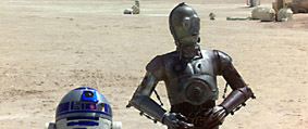 The droids outside the Lars' homestead