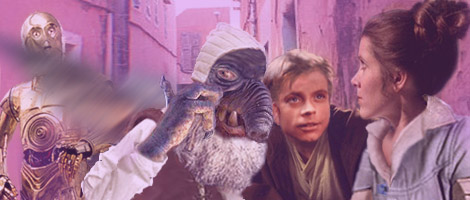 Artwork by Nat : The aged Watto reveals a little family history to Luke and Leia.