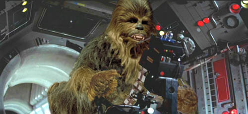 Chewie fires back at the pursuing TIE fighters !