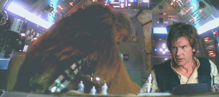 Han concedes that this attack might not be so easy, and sends Chewie to the quad guns. Artwork by Nat.