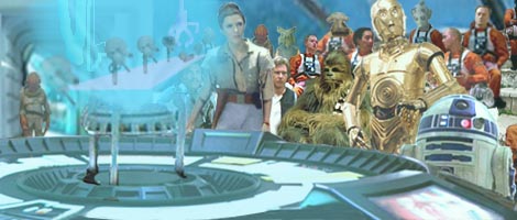 In this illustration by Nat, the droids begin their presentation inside the main briefing room in Aquilae Base.