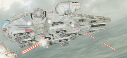 The Millennium Falcon swoops in with covering fire !