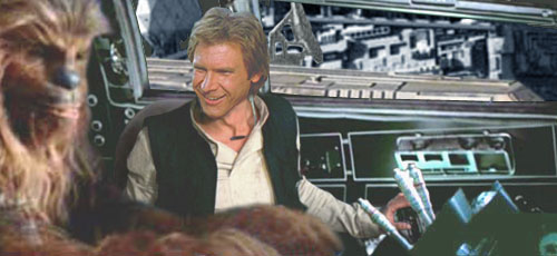 Han communicates with Lando via the ship-to-ship transponder.