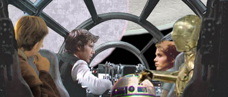 In this image by Nat, Han and Leia discuss the options of travelling on to Kessel, while Luke and the droids listen.