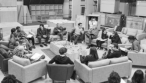 Click to open a larger version of the cast and primary crew on a script read-through