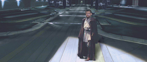 Luke arrives in the hangar, and gazes after the fast-disappearing Sith ship. Artwork by Nat.