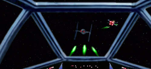 Leia opens fire on the pursuing TIE fighter !