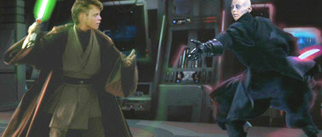 In this exciting image from Nat, Master Luke Skywalker and Sith Lord Darth Kayos duel deep inside the Imperial Palace !