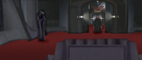 Artwork by Nat : Someone enters the Imperial Throneroom in the Palace on Coruscant.