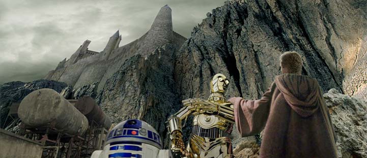 Luke instructs the droids, and bids them farewell. Artwork by Scott.