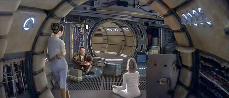 In this great picture by Scott unveiling a new cargo hold inside the Falcon, Luke tests Alana for the Force.