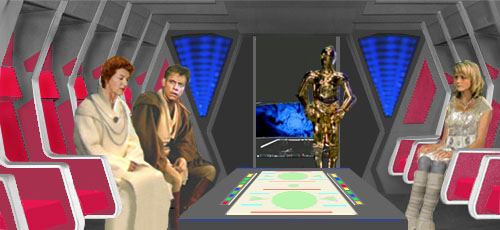 Luke and Mon Mothma discuss the puzzling return of the Sith, whilst Alana listens. Artwork by Nat & Scott.