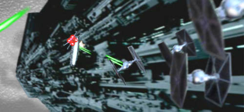 Four Imperial TIE fighters drop in behind them !