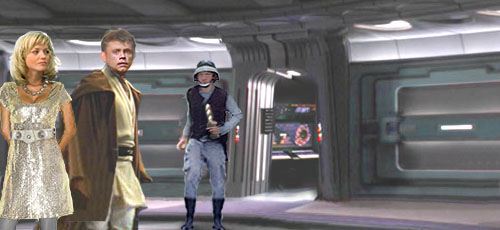 In this image by Nat, having completed her dialogue with Barrola the Hutt, Captain Hoedaak rushes in to alert Mon Mothma to the popular uprising underway outside the Imperial Palace, the old Jedi Temple.