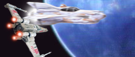 Illustrated by Nat, Leia races past her brother in the Mon Cal Coraller starship !