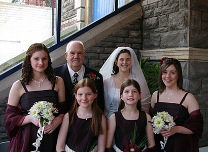 Joanne, Alec and the bridesmaids (Bethan, Carys, Moli, Rachel)