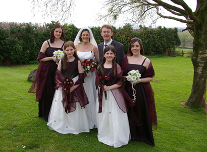 Joanne and Nathaniel and the bridesmaids, Bethan, Carys, Moli, Rachel