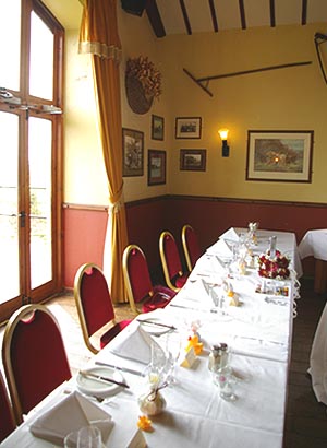 The 'Skywalker Table' from the side, replete with duck nameplace holders